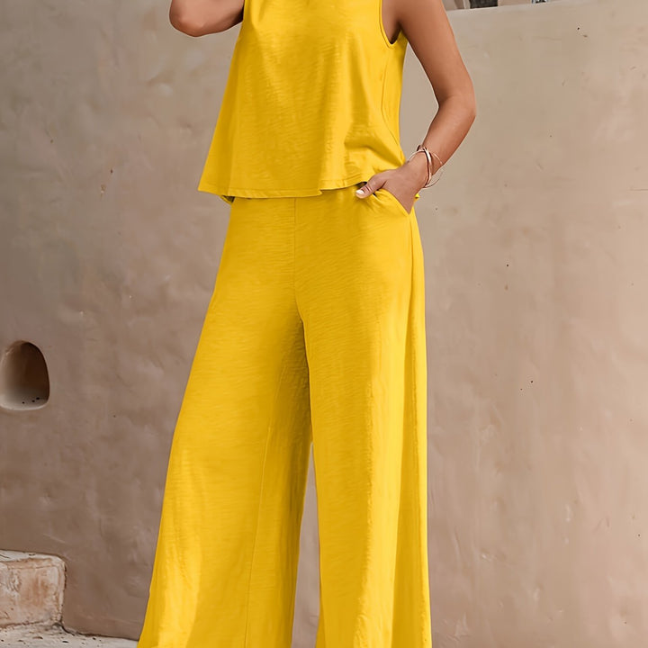 Women's Sleeveless Set with Wide Pants | Casual Outfit