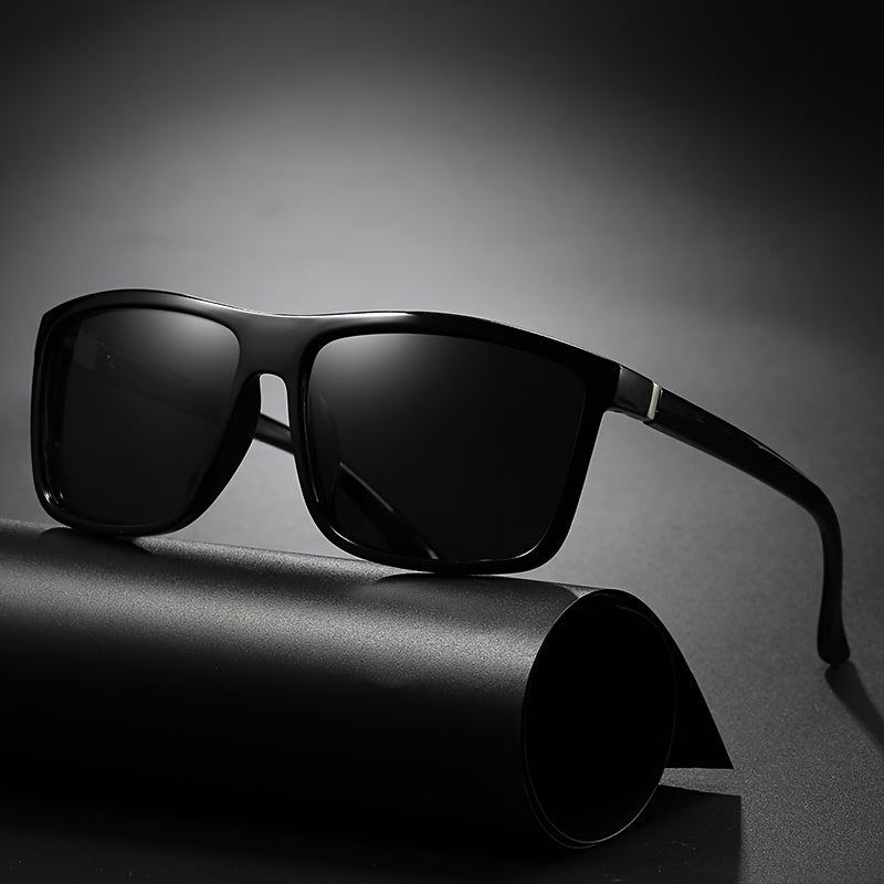 Men's Sunglasses Square Frame Straight Shape Straight Temples | Green Lenses