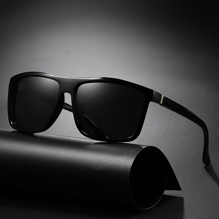 Men's Sunglasses Square Frame Straight Shape Straight Temples | Green Lenses