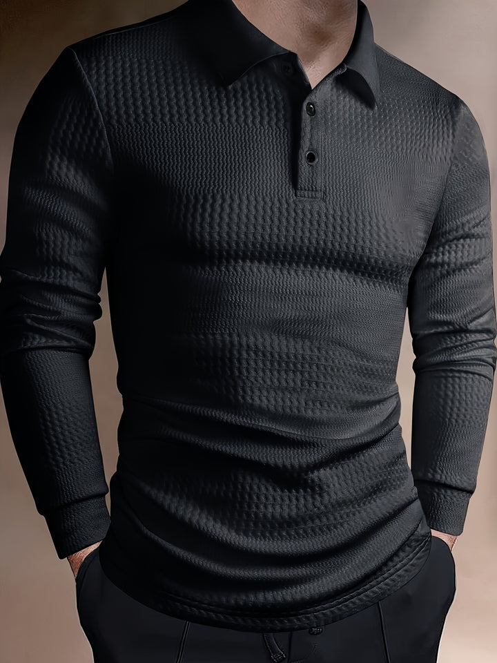 Men's Polo Shirt | Long Sleeve Polo Regular Fit | Textured Pattern | Casual Smart Style