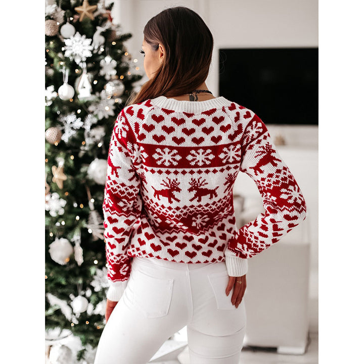 Damski sweter świąteczny z reniferem i płatkami śniegu