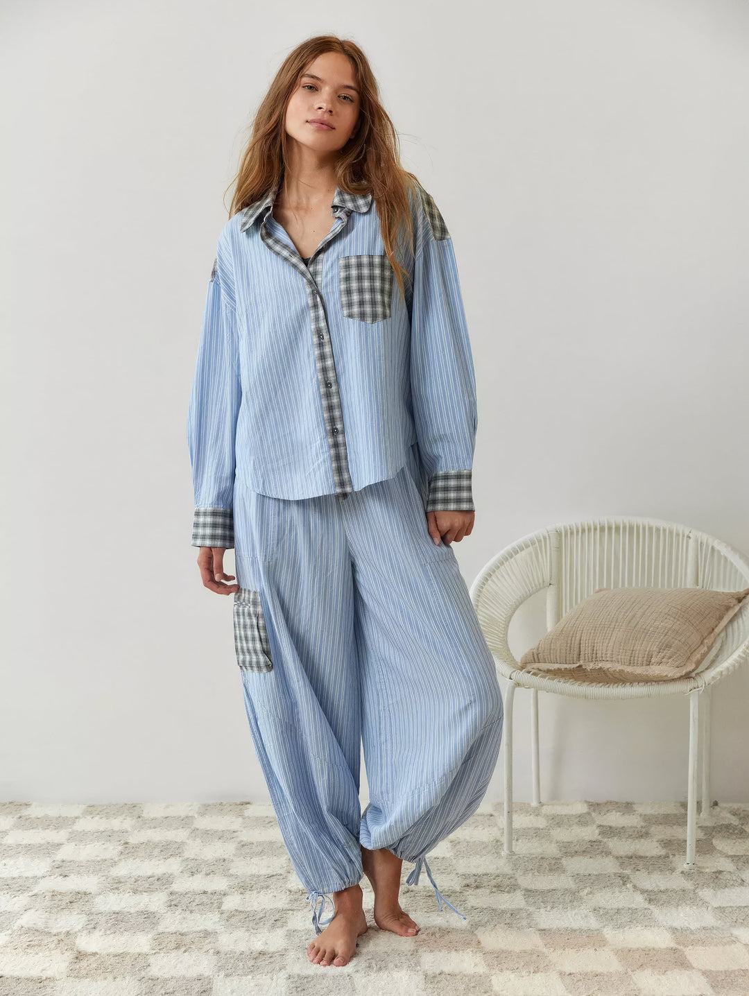 Women's Plaid Set with Shirt and Loose Pants | Pajama Set