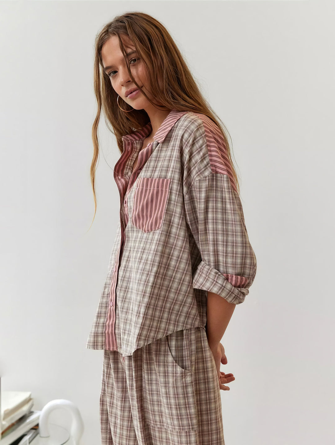 Women's Plaid Set with Shirt and Loose Pants | Pajama Set