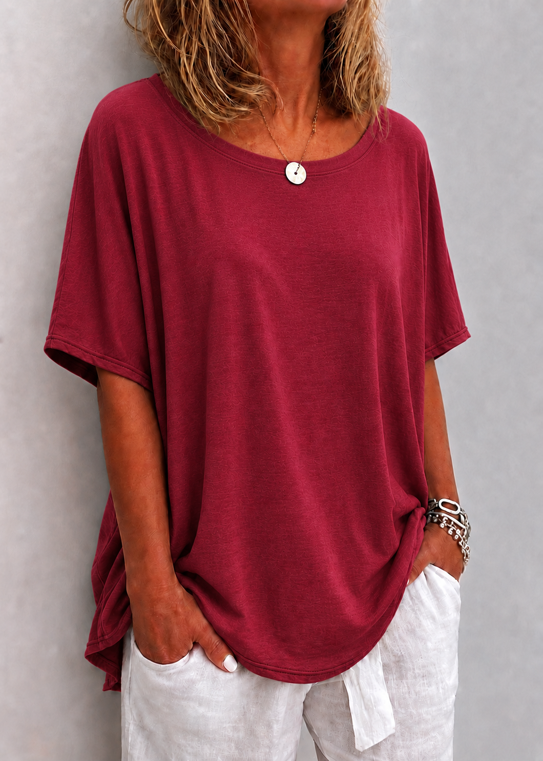 Paulina | Damski T-Shirt Oversize z Okrągłym Dekoltem i Luźnym Krojem