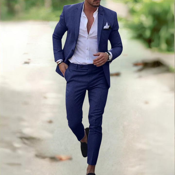 Męski Komplet z Dopasowaną Marynarką i Spodniami | Garnitur