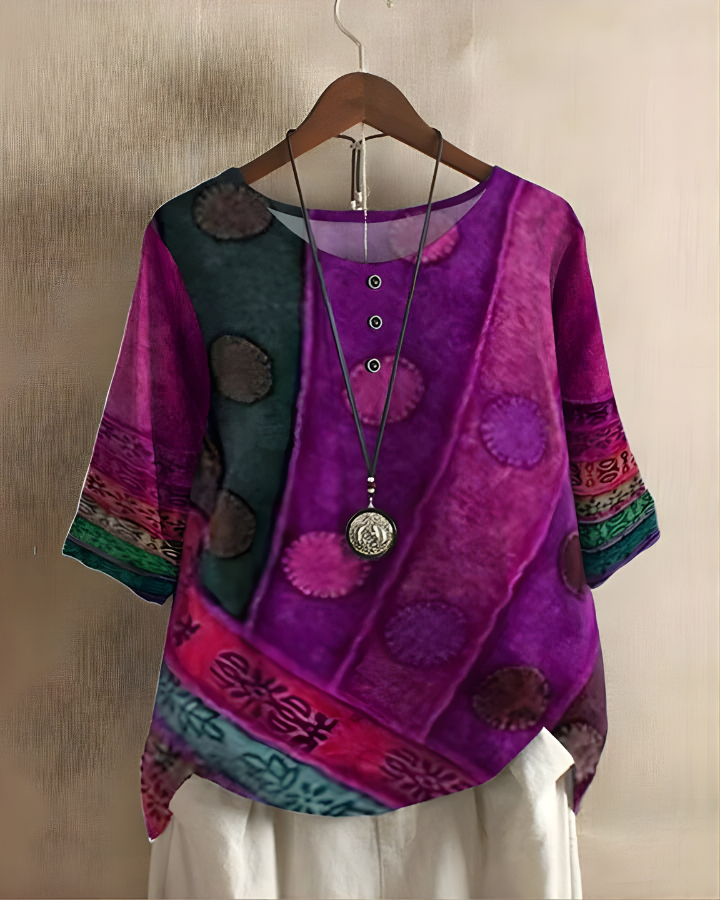 Wiktoria | Women's Boho Top with Print and 3/4 Sleeves