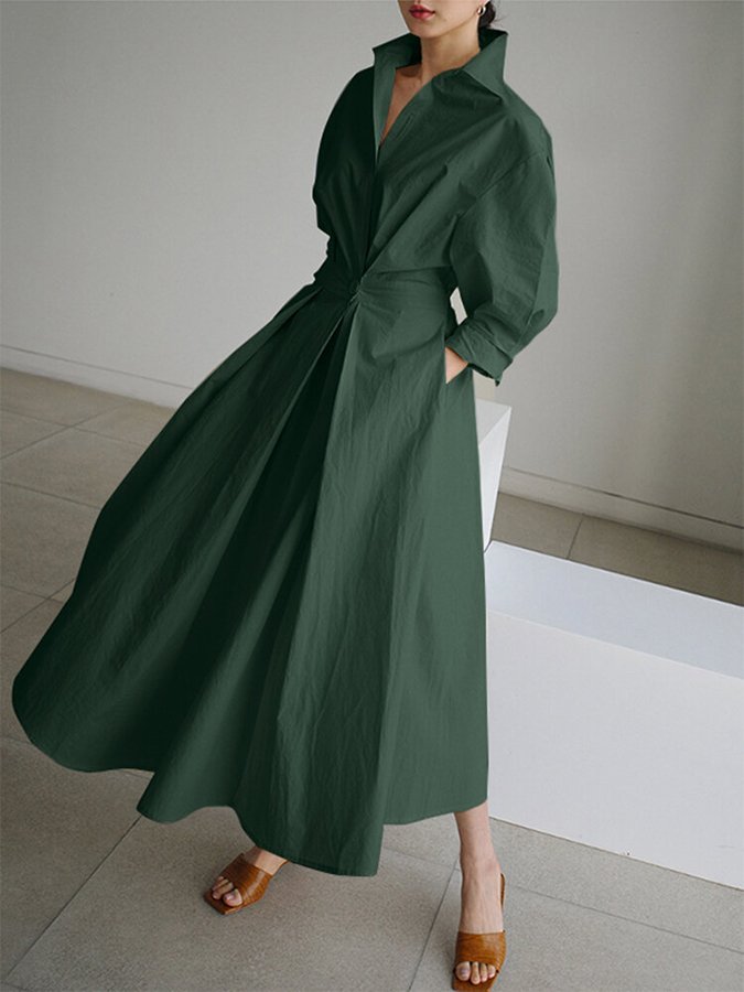 Women's Long Sleeve Dress with Waist Tie | Maxi