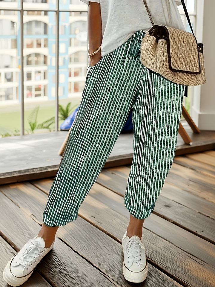 Women's Striped Jogger Pants with Cuffs at the Ankles | Casual Fit