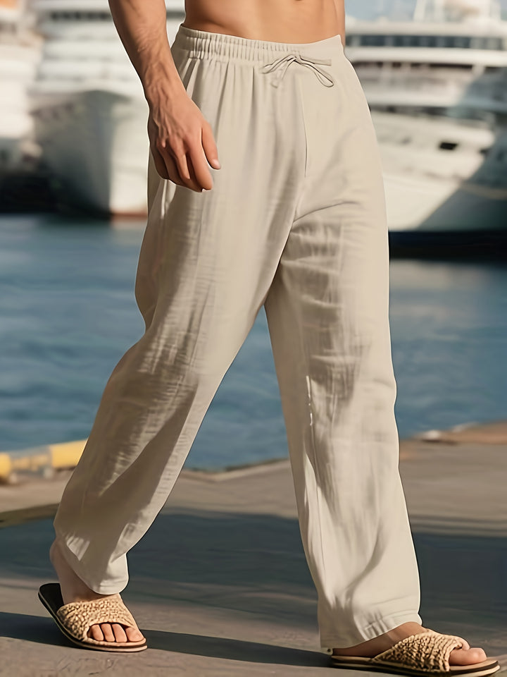 Men's Straight Leg Pants with Drawstring Waist | Solid Color