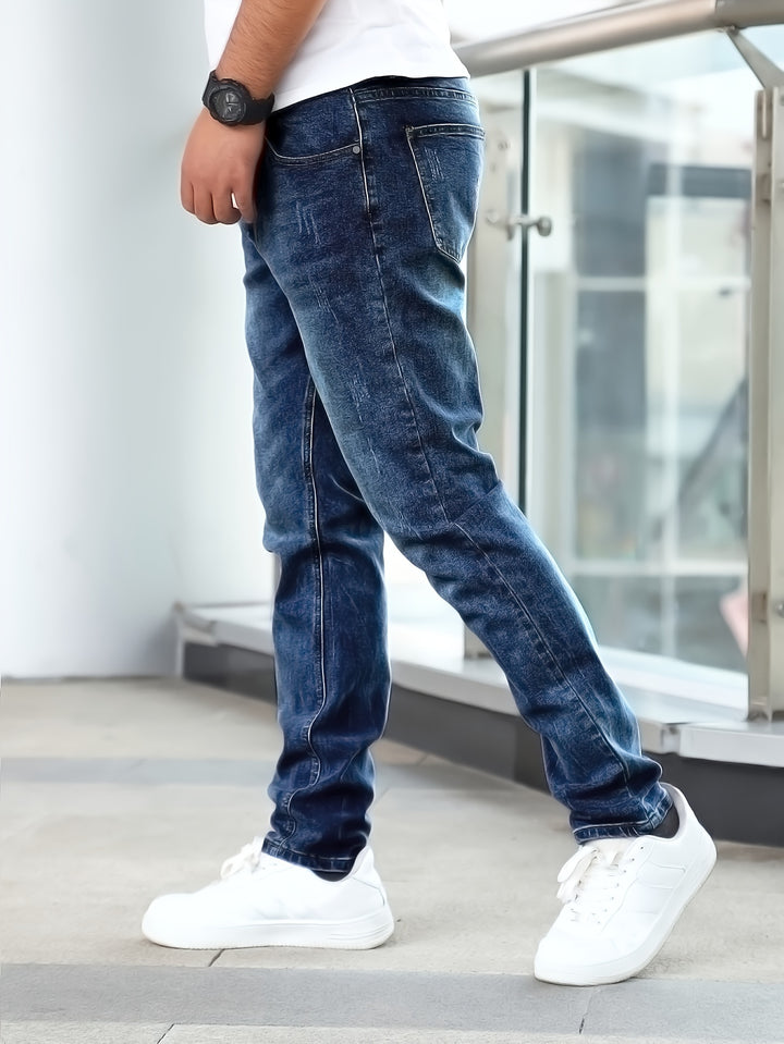 Męskie Jeansy Casual | Spodnie Regular Fit z Prostą Nogawką | Klasyczny Sprany Wygląd | Codzienny Styl