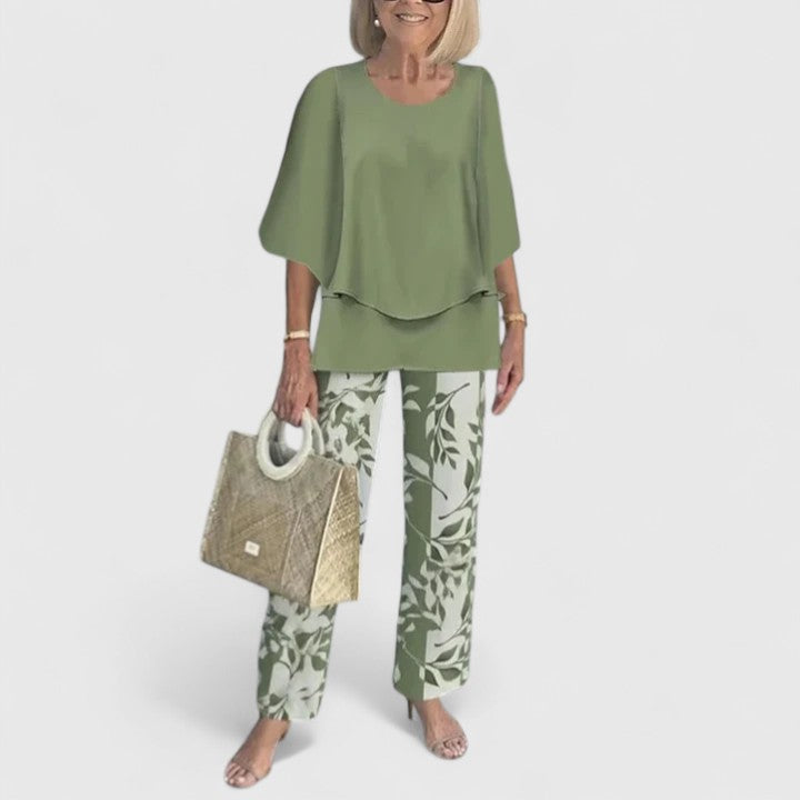 Mirella | Women's Loose-Fit Two-Piece Set with Blouse and Patterned Trousers