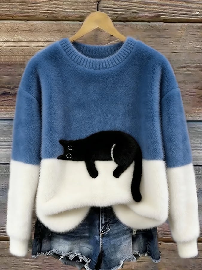 Damski sweter z motywem śpiącego kota