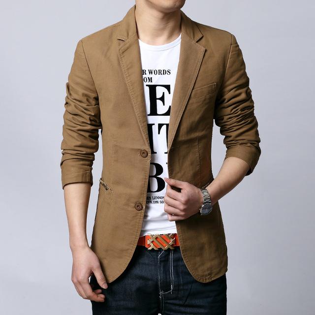 Męski blezer slim fit casual w kolorze khaki