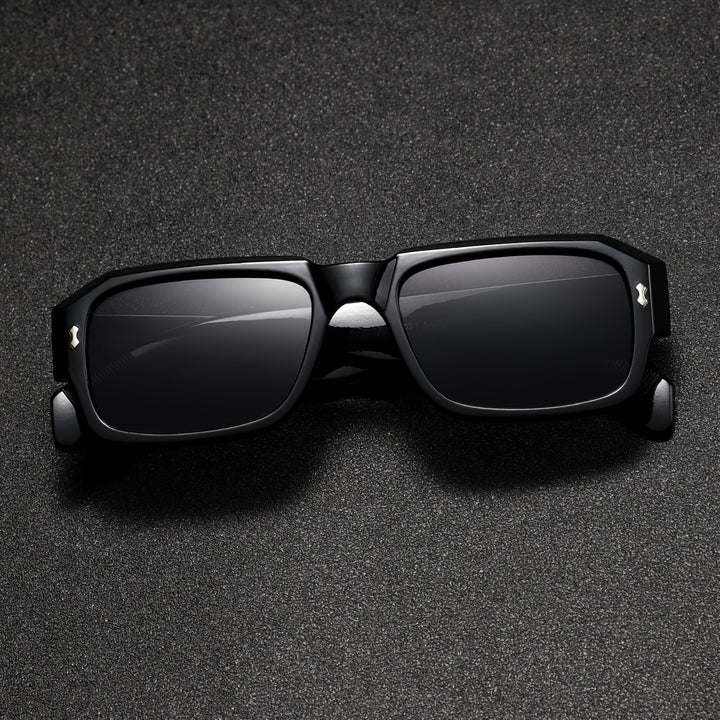 Men's Sunglasses Angular Rectangular Frame Distinctive Shape Wide Temples | Dark Lenses