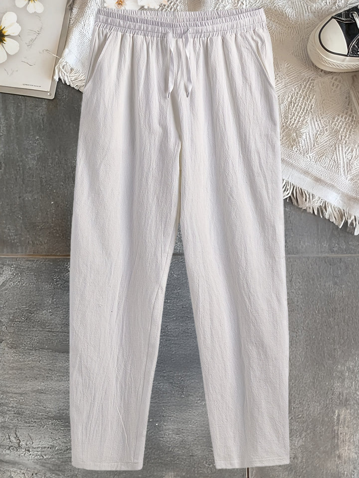 Women's High-Waisted Straight-Leg Pants with Drawstring | Loose Fit