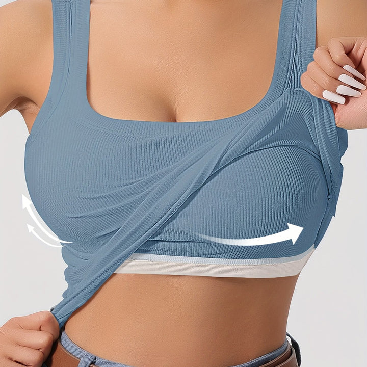 Women's Ribbed Top with Built-in Support | Square Neckline