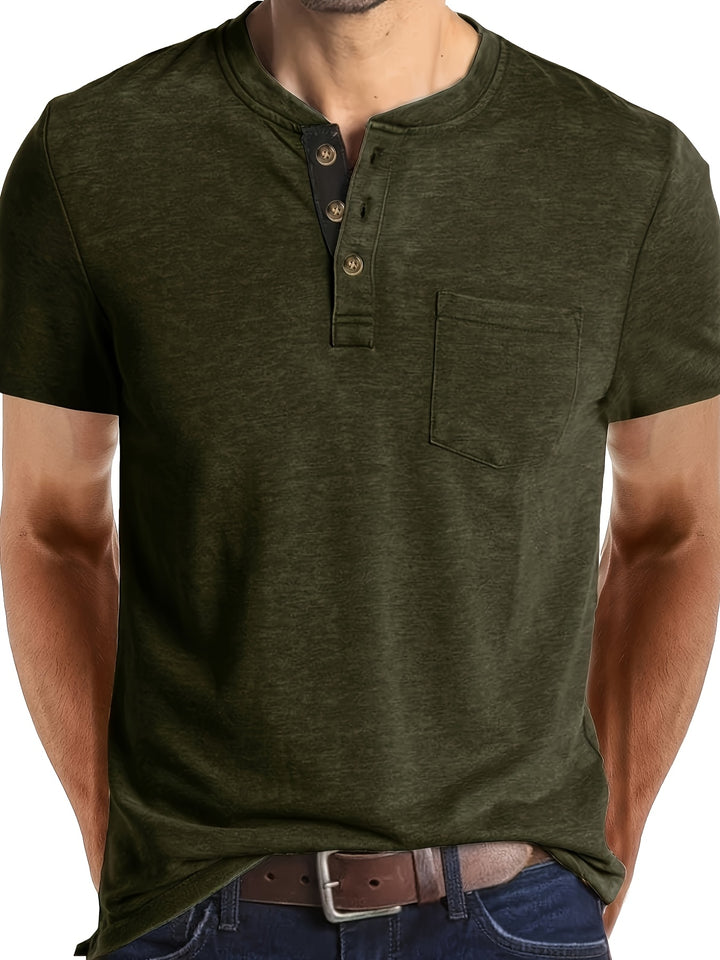 Daniel | Męski T-shirt Henley z Krótkim Rękawem