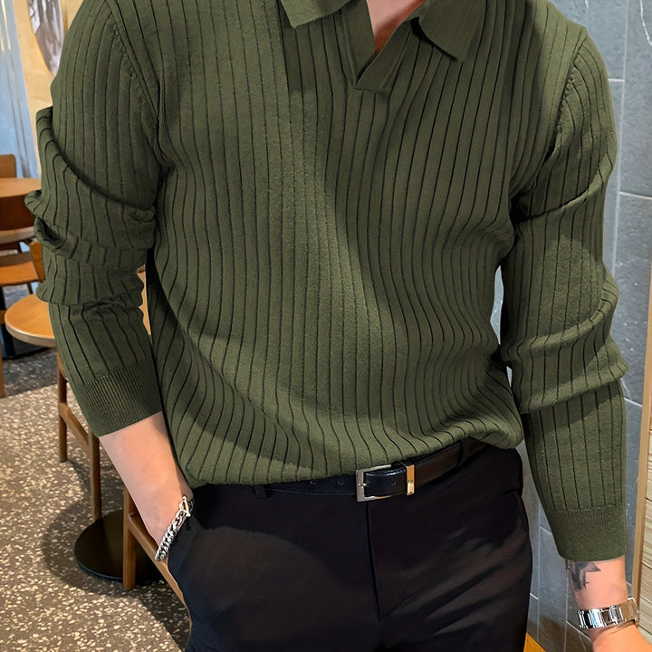 Męska Koszulka Polo | Polo Regular Fit z Długim Rękawem | Dzianinowa Faktura | Styl Smart Casual
