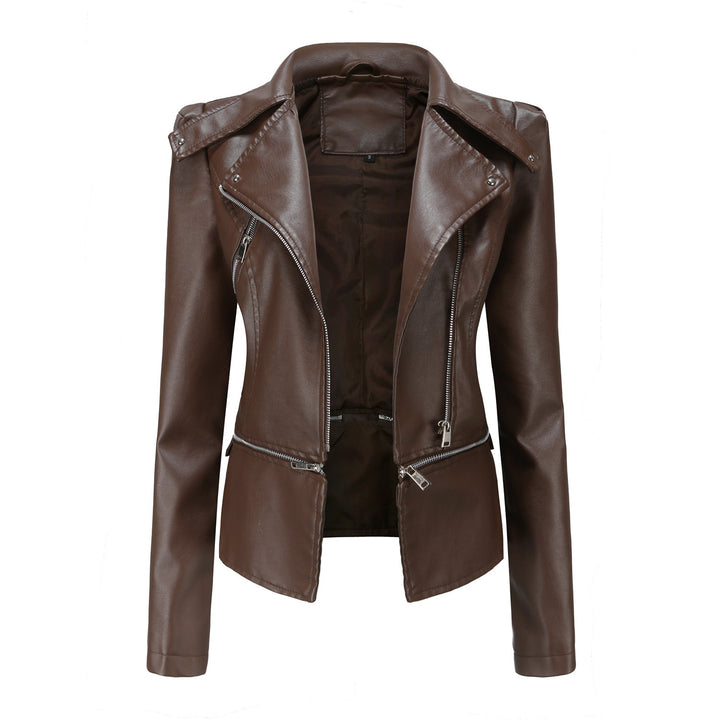 Damska kurtka motocyklowa slim fit z imitacji skóry