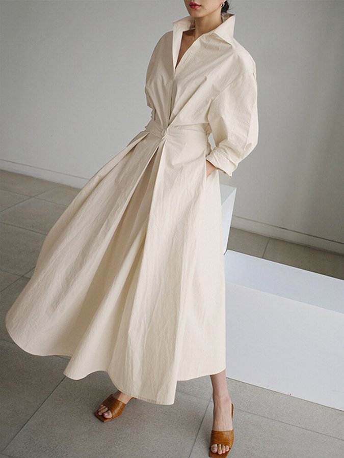 Women's Long Sleeve Dress with Waist Tie | Maxi