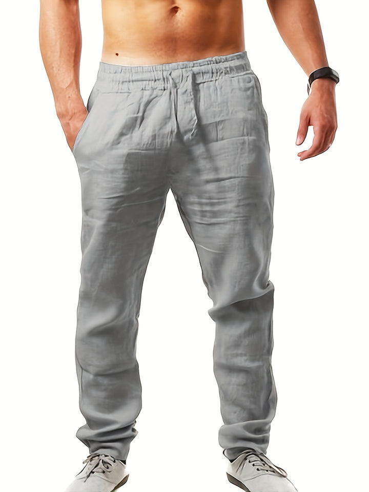 Men's Pants | Loose Fit Pants with Straight Leg | Waist Tie | Casual Summer Style