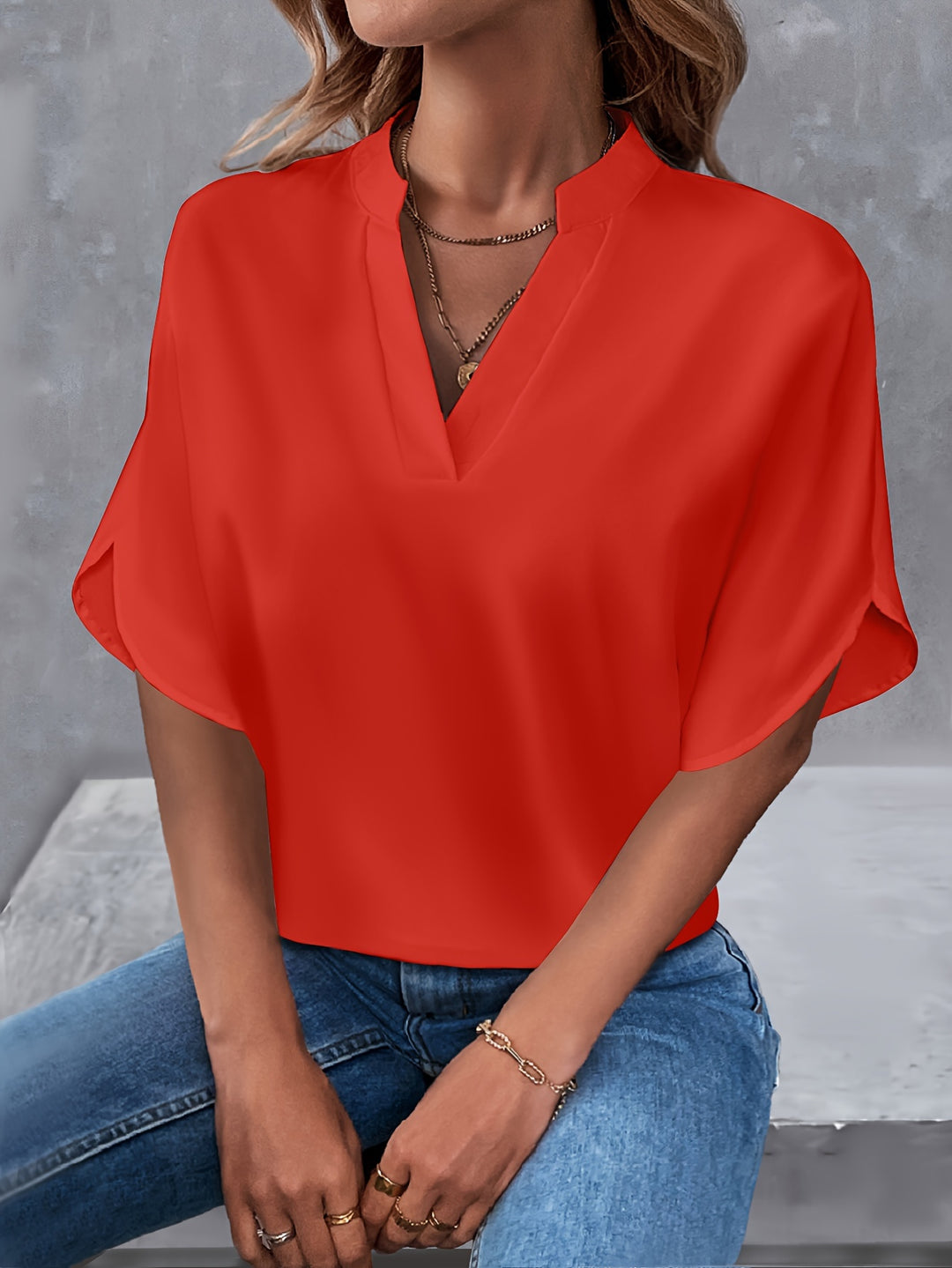 Women's Loose V-Neck Blouse with Short Sleeves | Casual Top