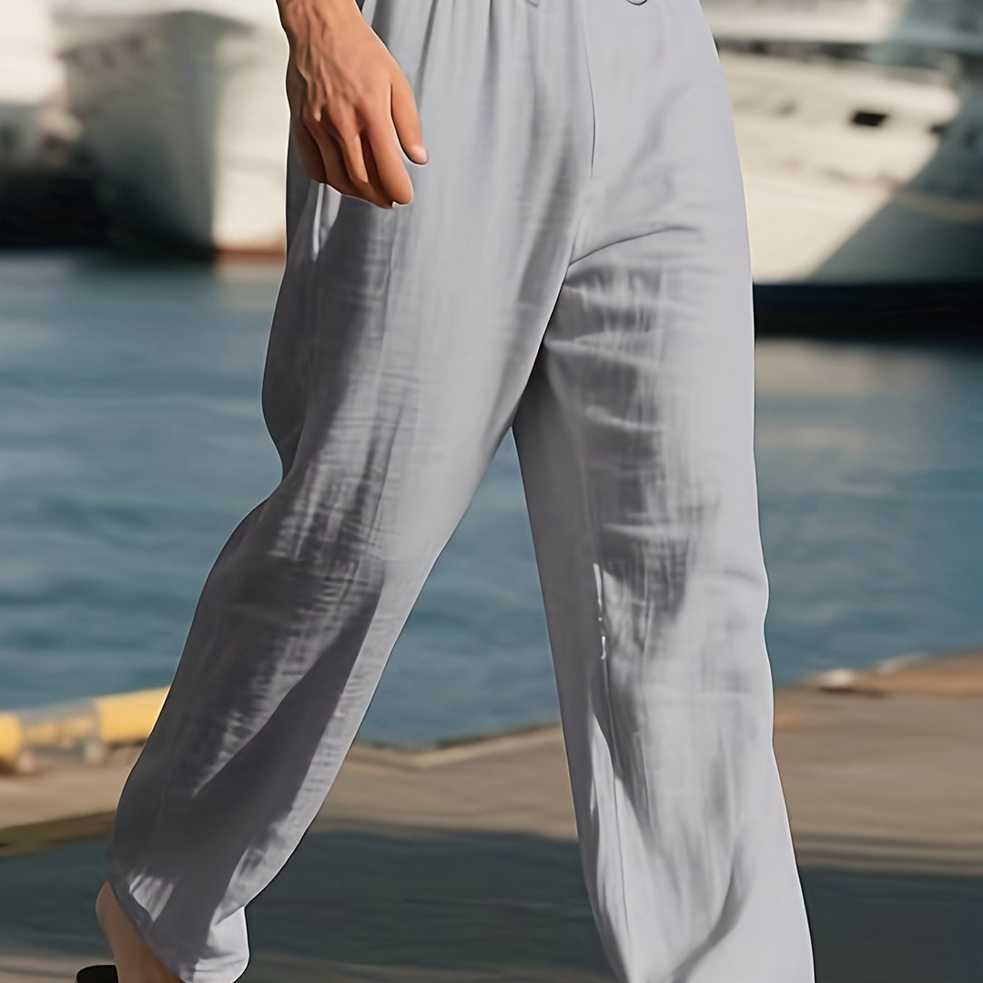 Men's Straight Leg Pants with Drawstring Waist | Solid Color