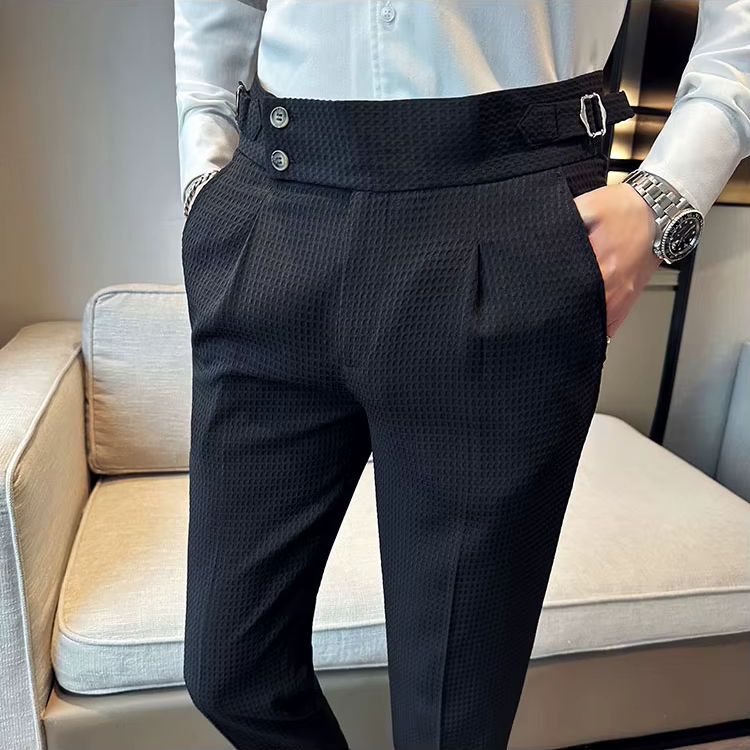 Dominic | Męskie Teksturowane Spodnie Slim Fit z Zakładkami i Zwężanymi Nogawkami