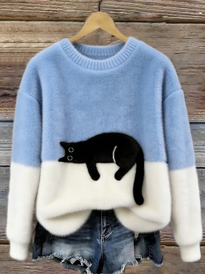 Damski sweter z motywem śpiącego kota