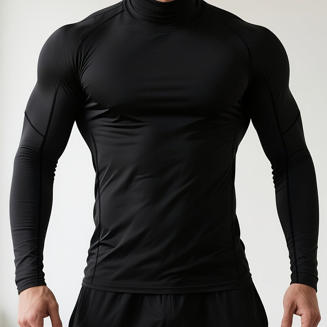 Men's Compression T-Shirt | Skinny Fit Long Sleeve Shirt | High Collar | Sporty Training Style