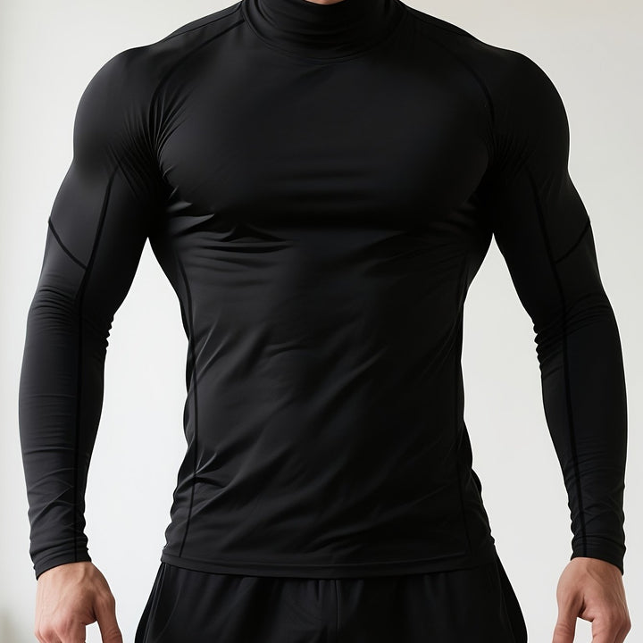 Men's Compression T-Shirt | Skinny Fit Long Sleeve Shirt | High Collar | Sporty Training Style
