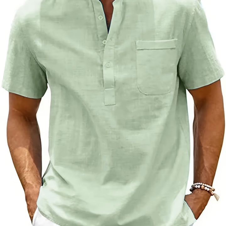 Men's Henley Shirt | Short Sleeve Regular Fit Shirt | Stand Collar | Summer Casual Style