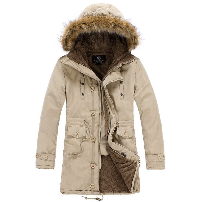 Męska kurtka zimowa parka z kapturem w kolorze khaki