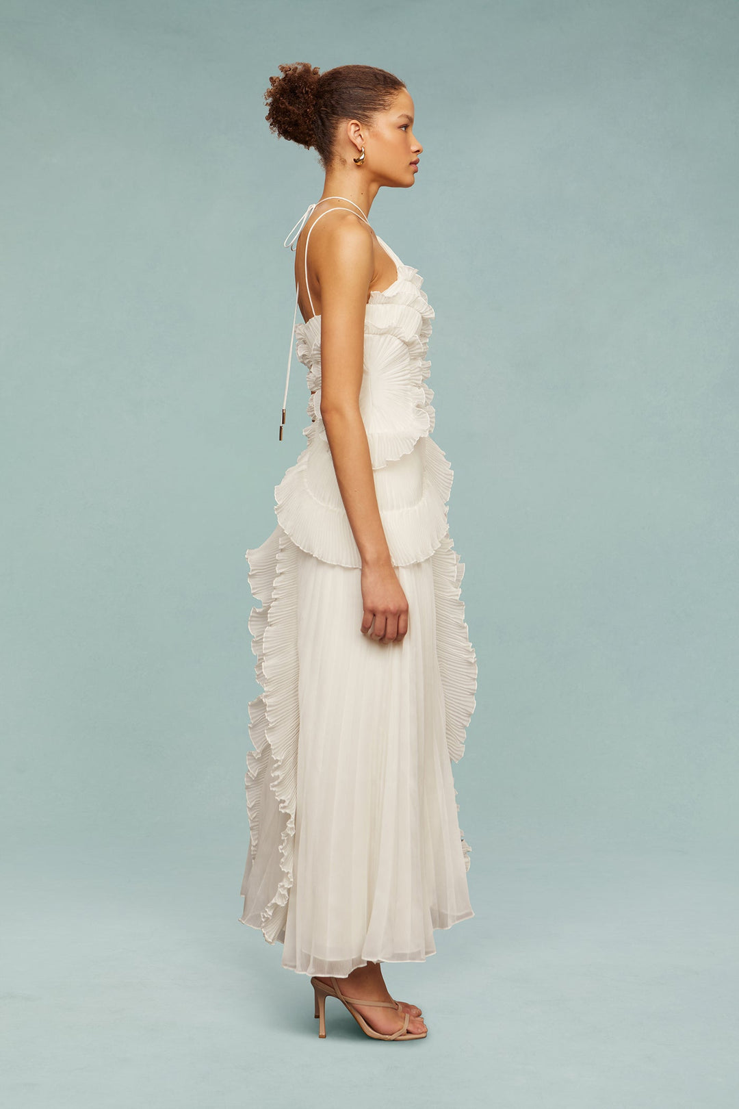 Women's One-Shoulder Ruffled Pleated Maxi Dress | Asymmetric Hem