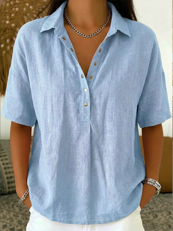 Oliwia | Women’s Loose-Fit Short-Sleeve Blouse with a Collar