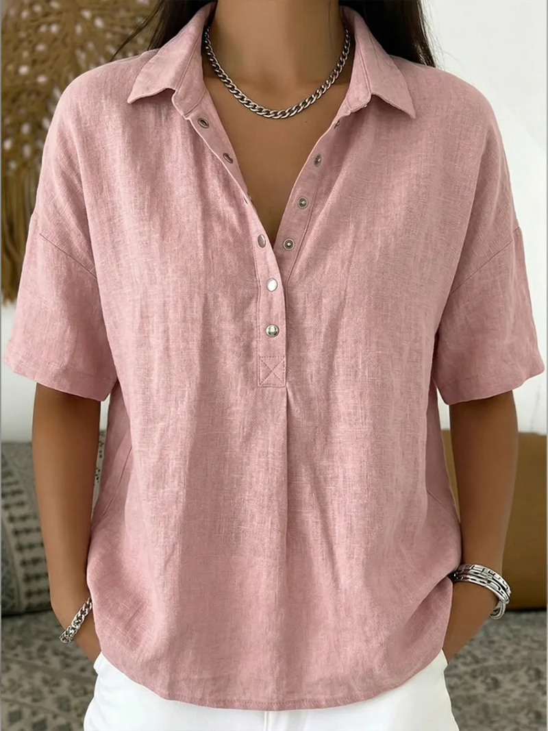 Oliwia | Women’s Loose-Fit Short-Sleeve Blouse with a Collar