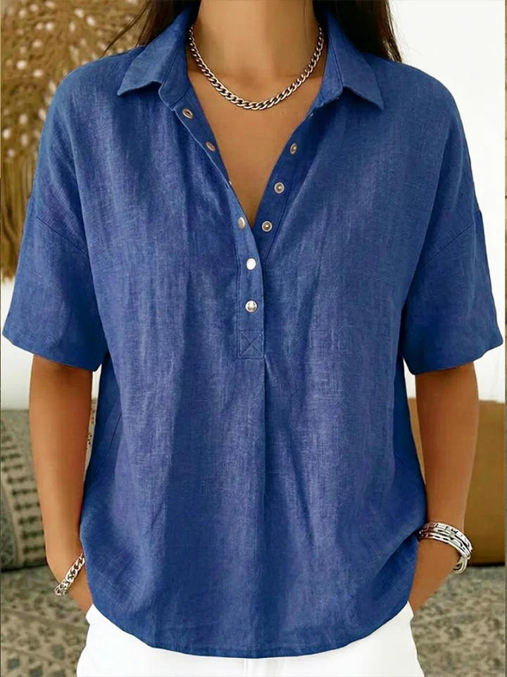 Oliwia | Women’s Loose-Fit Short-Sleeve Blouse with a Collar