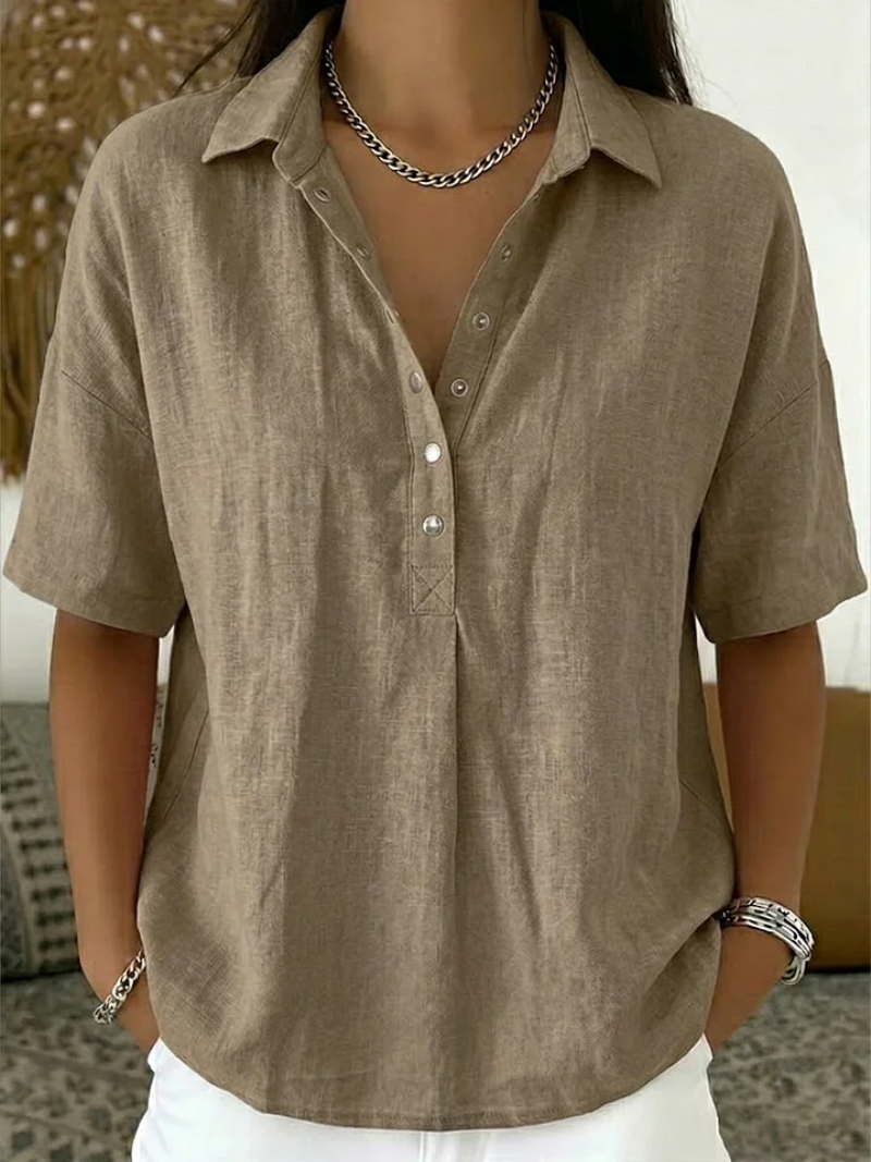 Oliwia | Women’s Loose-Fit Short-Sleeve Blouse with a Collar