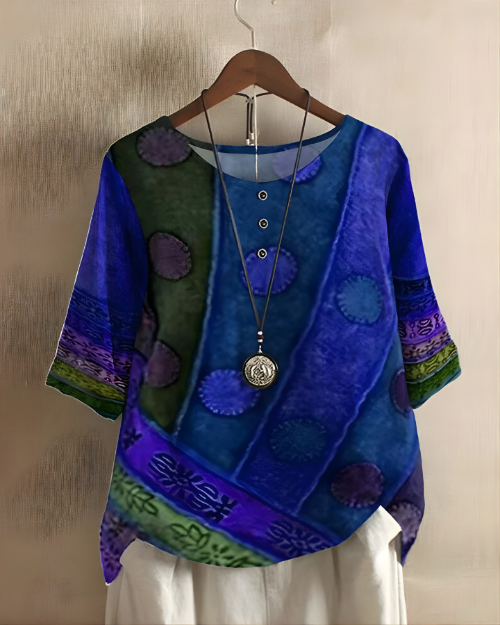 Wiktoria | Women's Boho Top with Print and 3/4 Sleeves
