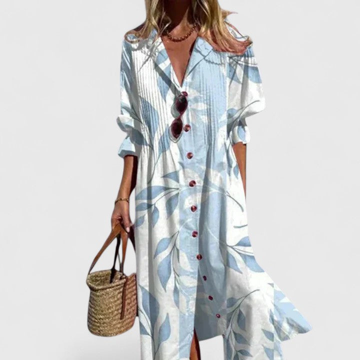 Fiora | Damska Sukienka Midi Boho we Wzory o Luźnym Kroju z Dekoltem V