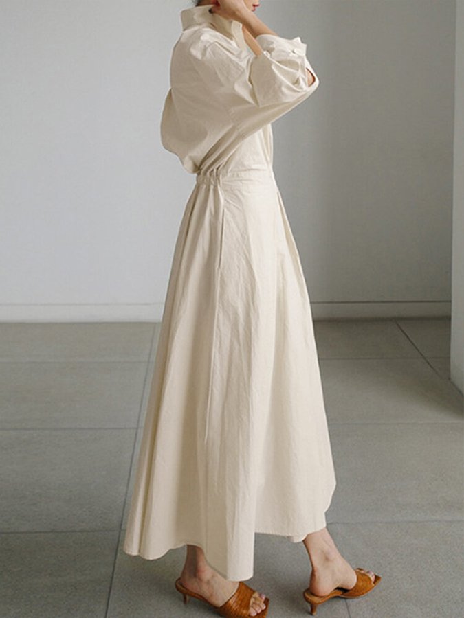 Women's Long Sleeve Dress with Waist Tie | Maxi