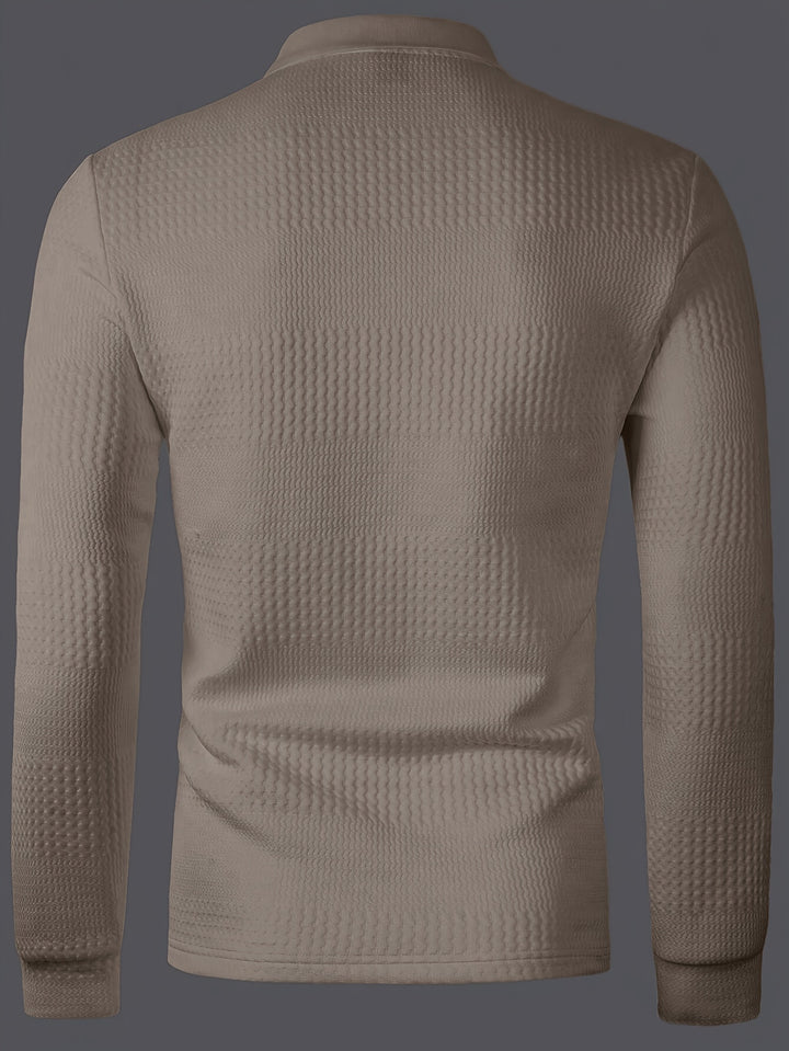 Men's Long Sleeve Polo | Slim Fit Shirt | Textured Finish | Smart Casual Style