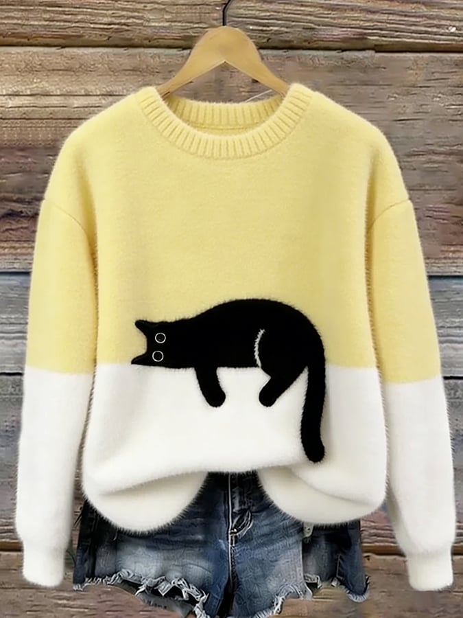 Damski sweter z motywem śpiącego kota