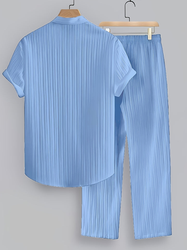 Men's Two-Piece Set | Shirt with Collar and Straight-Leg Pants | Fitted Outfit | Casual Everyday Style