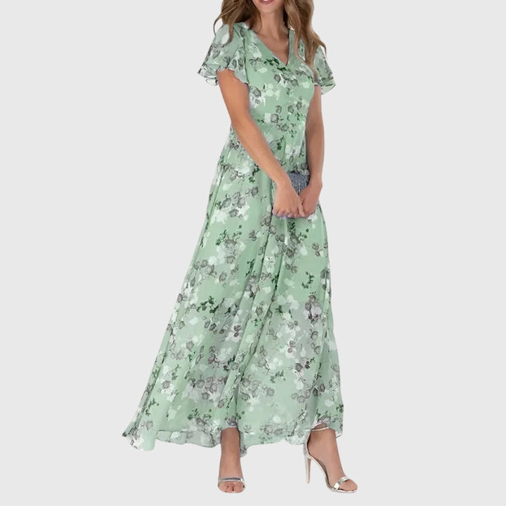 Flora | Damska Sukienka Maxi w Kwiaty z Dekoltem V
