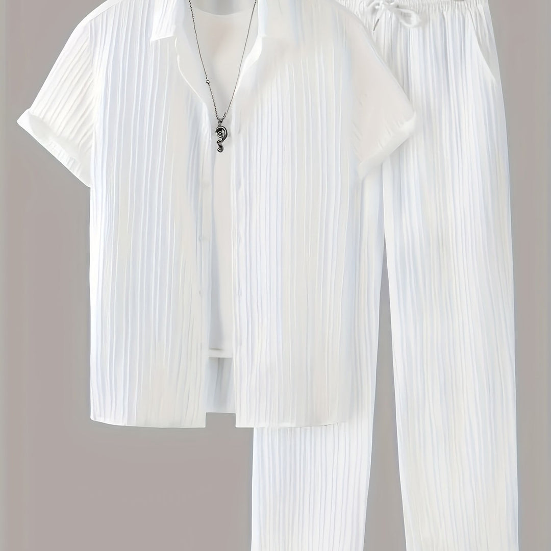 Men's Home Set | Shirt and Striped Pants Set | Regular Fit | Comfortable Relaxed Style