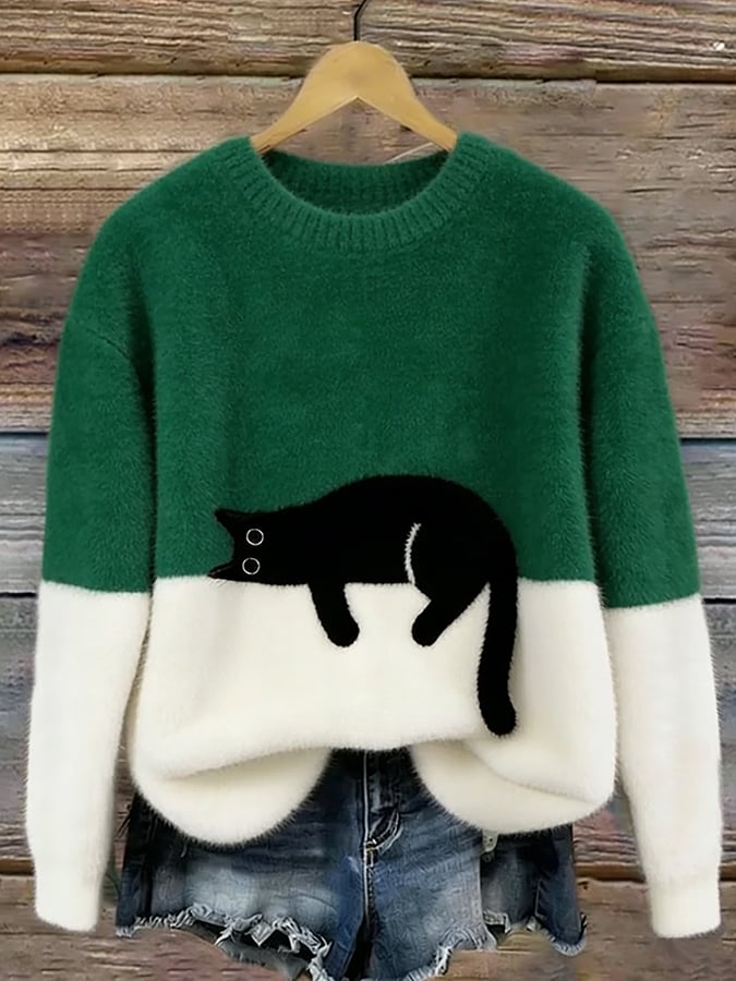 Damski sweter z motywem śpiącego kota