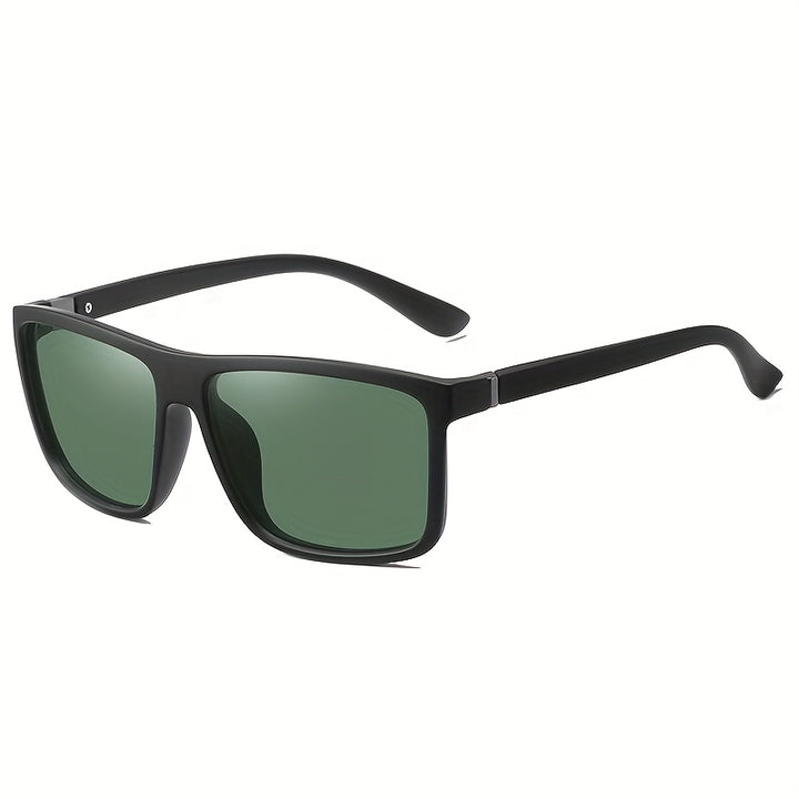 Men's Sunglasses Square Frame Straight Shape Straight Temples | Green Lenses