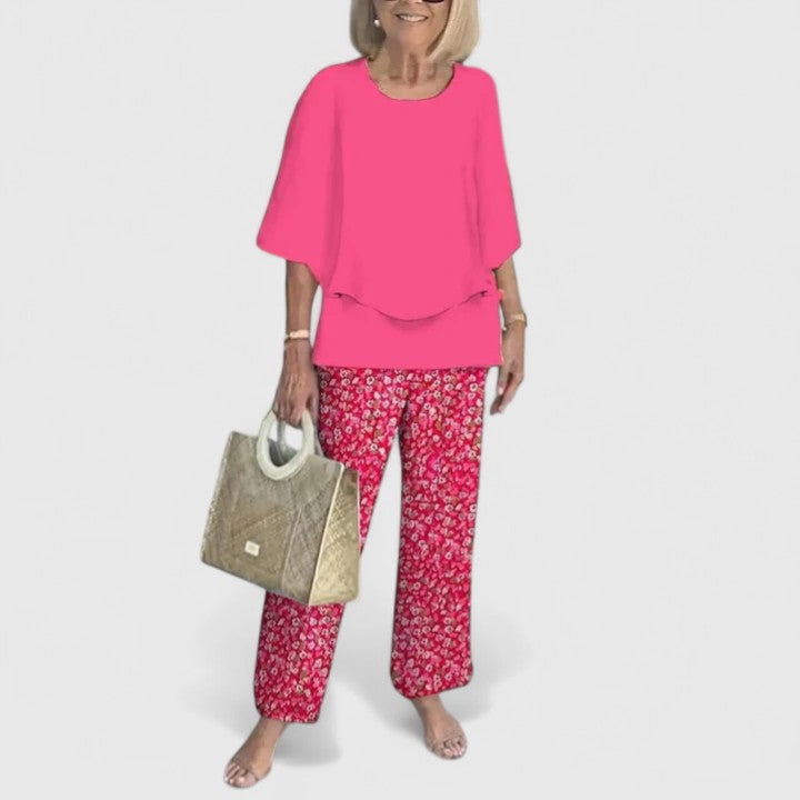 Mirella | Women's Loose-Fit Two-Piece Set with Blouse and Patterned Trousers