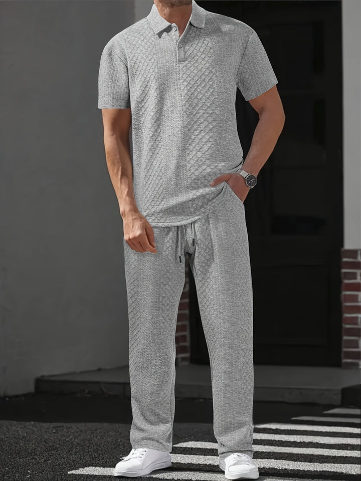 Męski Zestaw T Shirt Krótki Rękaw Kołnierz i Spodnie Sznurek Zestaw | Polo
